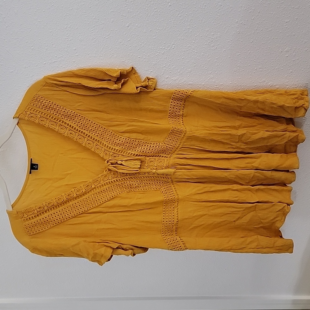 Yellow Crochet Lace Up Blouse